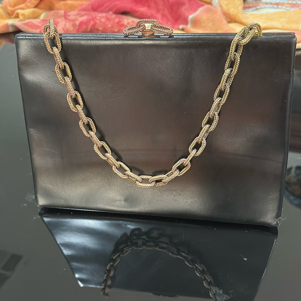 Vintage Black Leather Bag by Dorian Circa 1950